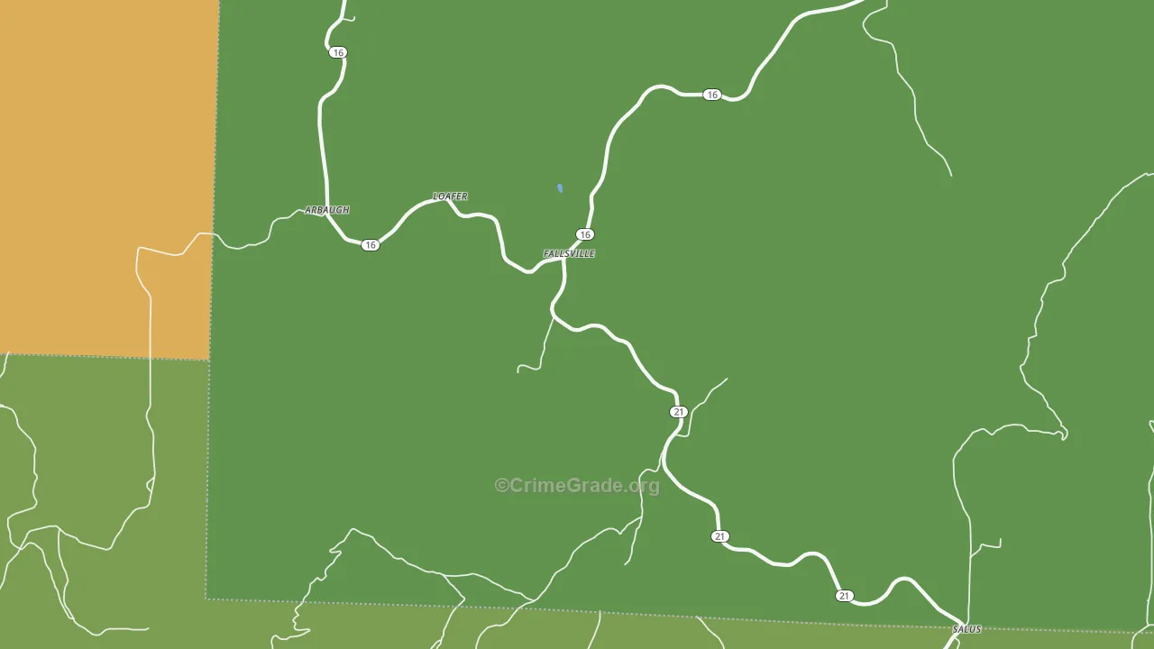 Fallsville, AR Map of Vehicle Theft Rates