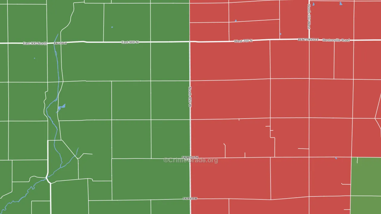 Falmouth, IN Map of Vehicle Theft Rates
