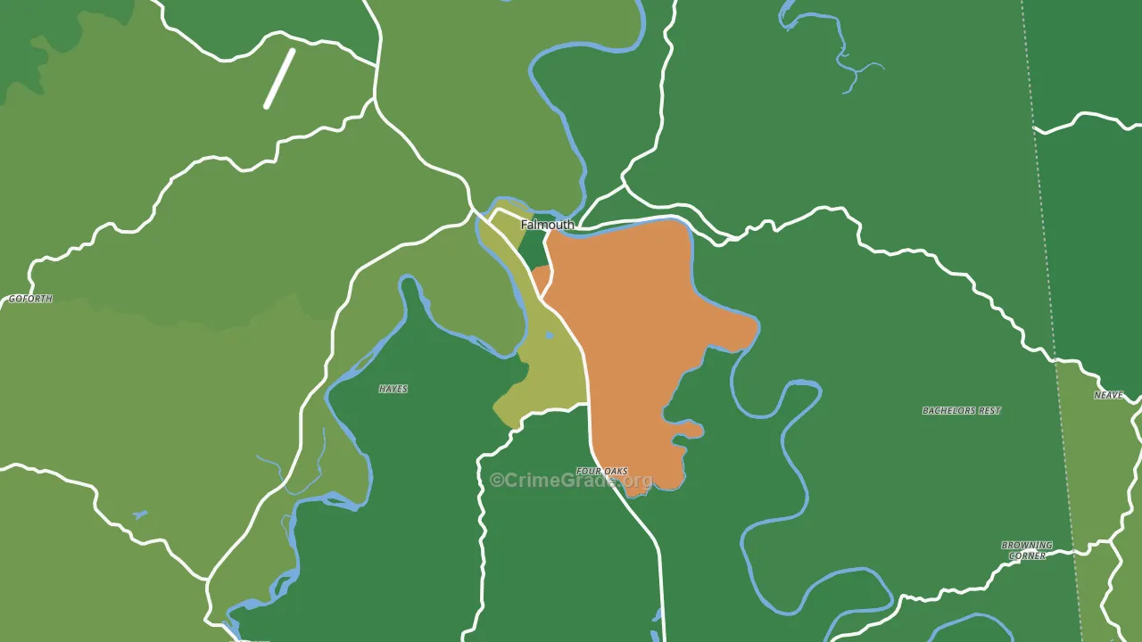 Falmouth, KY Map of Vehicle Theft Rates
