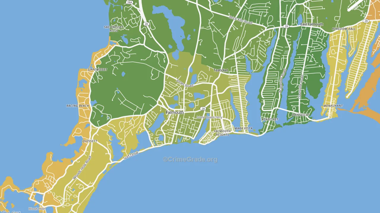 Falmouth, MA Map of Vehicle Theft Rates
