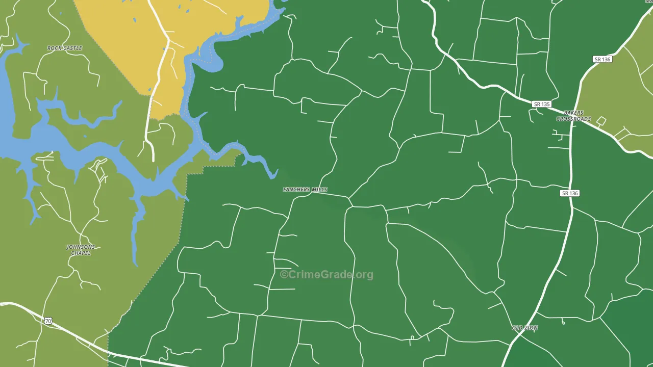 Fanchers Mills, TN Map of Vehicle Theft Rates