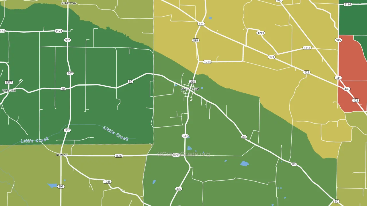 Fancy Farm, KY Map of Vehicle Theft Rates