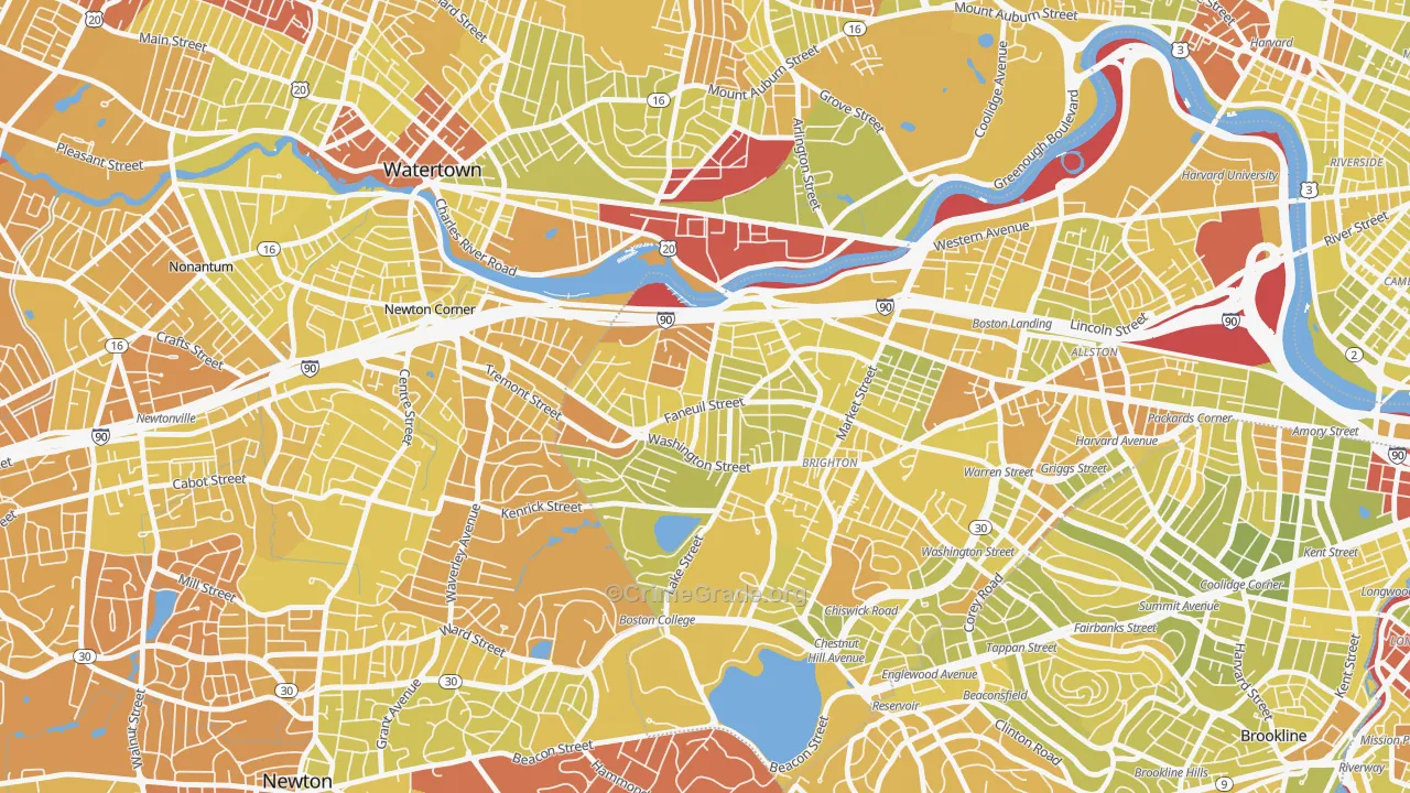 Faneuil, Brighton, MA Map of Vehicle Theft Rates