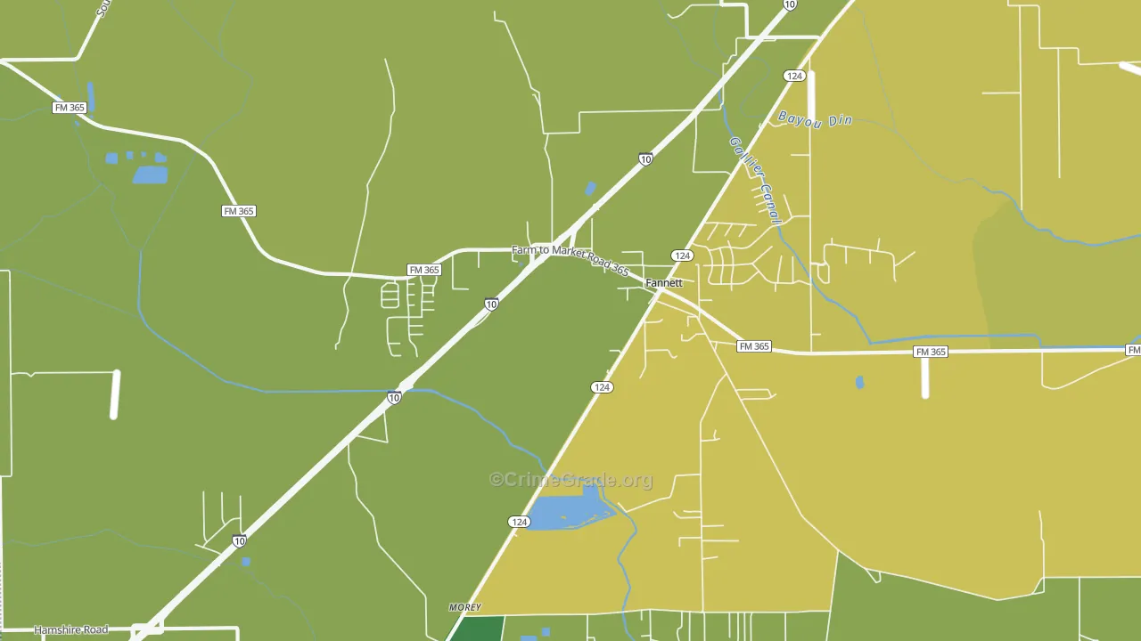 Fannett, TX Map of Vehicle Theft Rates