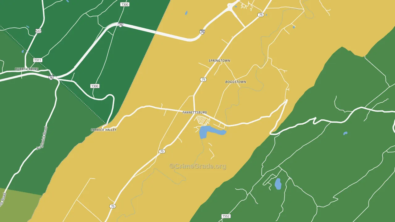 Fannettsburg, PA Map of Vehicle Theft Rates