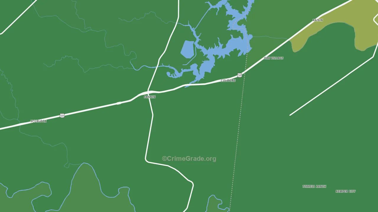 Fannin, TX Map of Vehicle Theft Rates