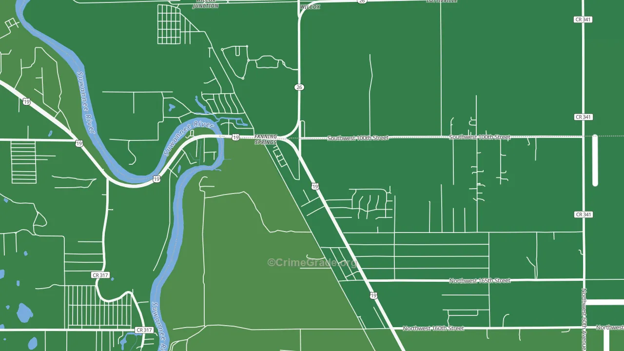 Fanning Springs, FL Map of Vehicle Theft Rates