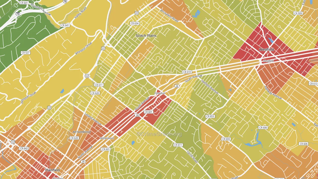 Fanwood, NJ Map of Vehicle Theft Rates