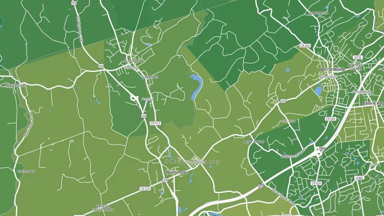 Far Hills, NJ Map of Vehicle Theft Rates