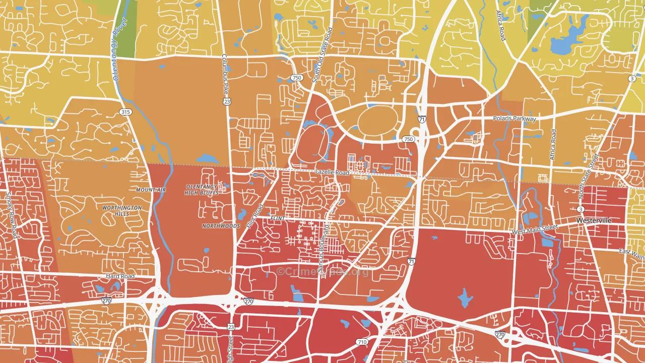 Far North, Columbus, OH Map of Vehicle Theft Rates
