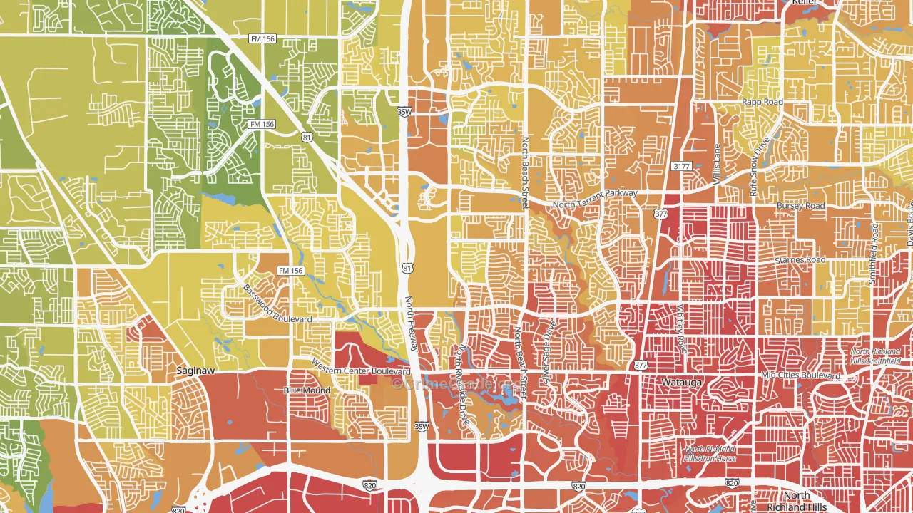 Far North Dallas-Fort Worth, Fort Worth, TX Map of Vehicle Theft Rates