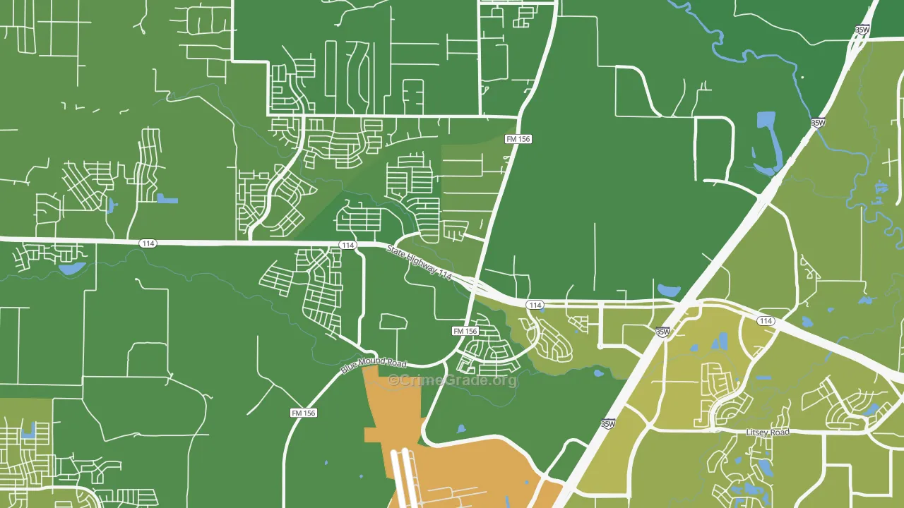 Far North Dallas-Justin, Justin, TX Map of Vehicle Theft Rates