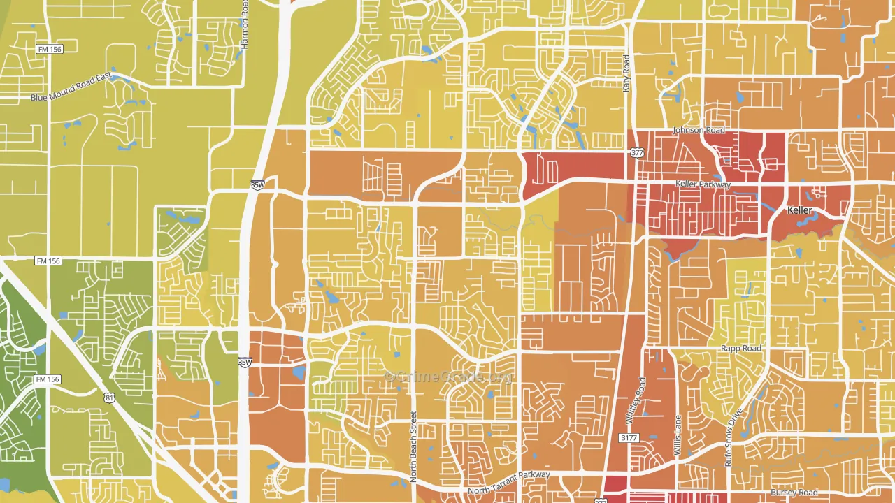 Far North Dallas-Keller, Keller, TX Map of Vehicle Theft Rates