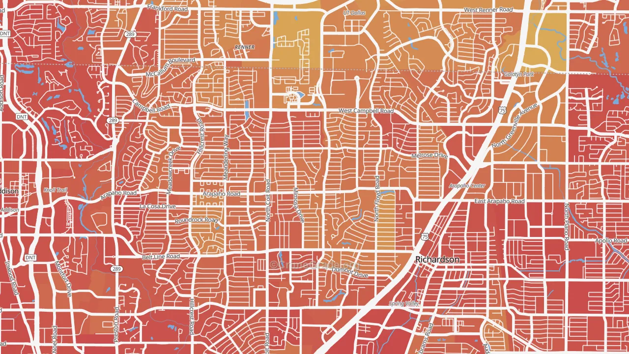 Far North Dallas-Richardson, Richardson, TX Map of Vehicle Theft Rates