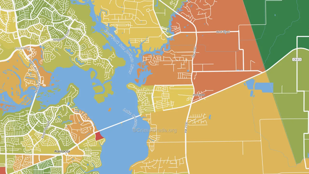 Far Northeast-Huffman, Huffman, TX Map of Vehicle Theft Rates