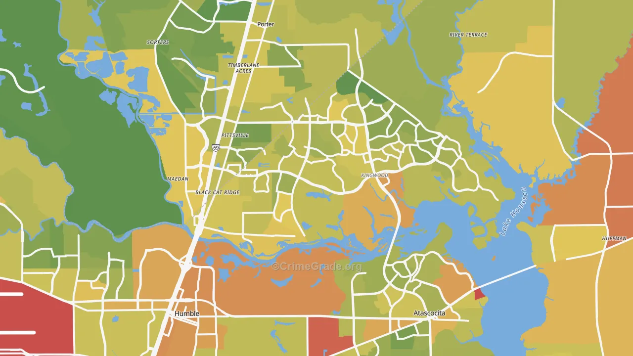 Far Northeast, Humble, TX Map of Vehicle Theft Rates
