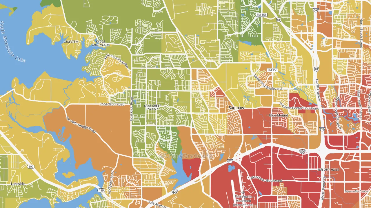 Far Northwest, Fort Worth, TX Map of Vehicle Theft Rates