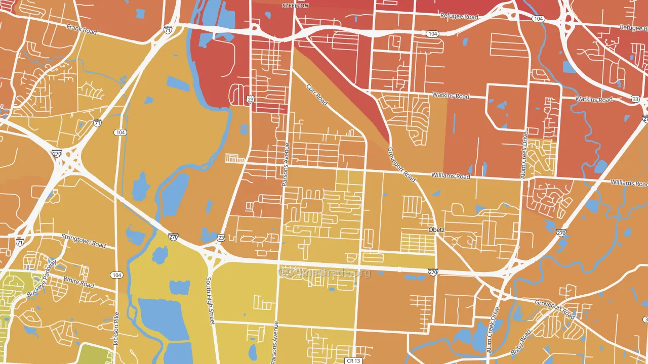 Far South, Columbus, OH Map of Vehicle Theft Rates