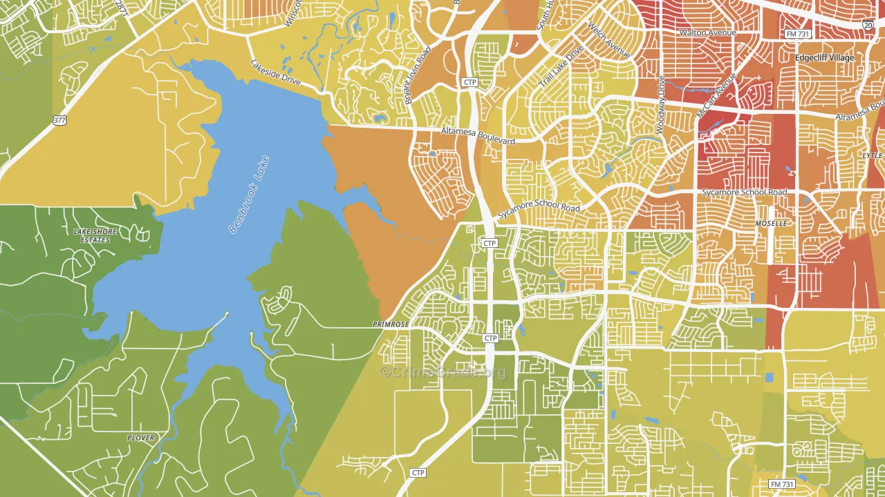 Far Southwest, Fort Worth, TX Map of Vehicle Theft Rates