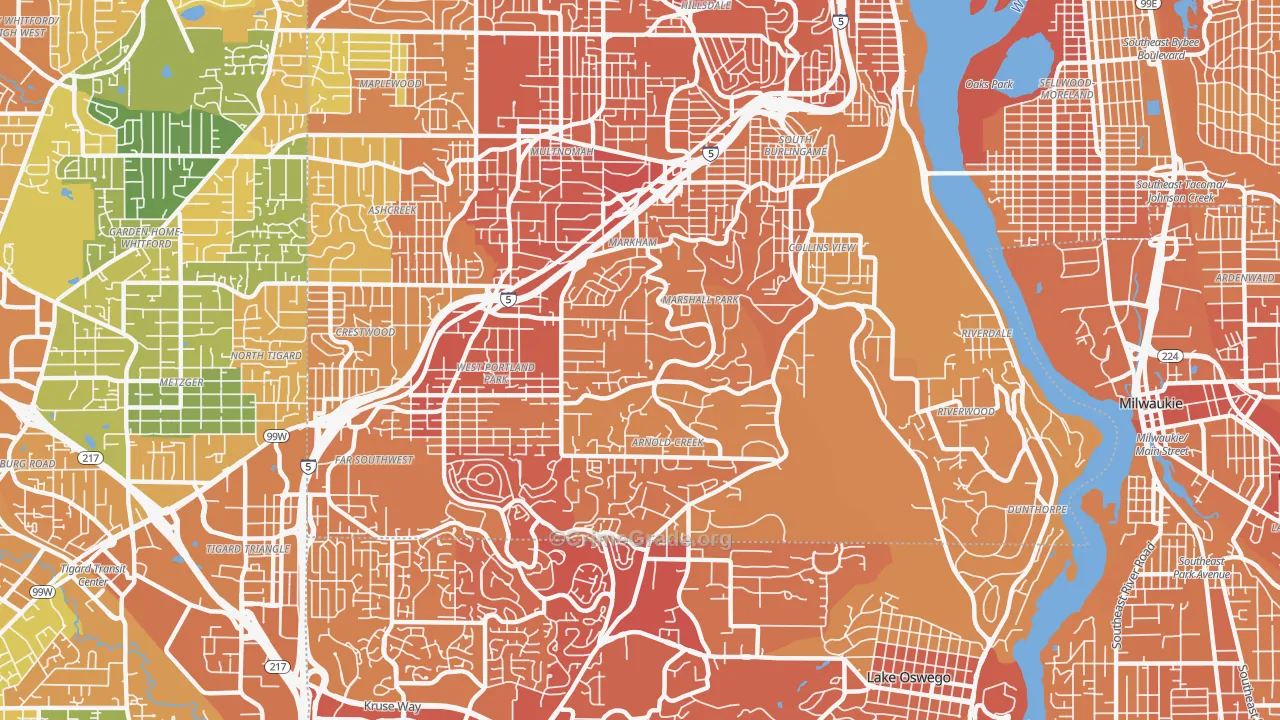 Far Southwest, Portland, OR Map of Vehicle Theft Rates