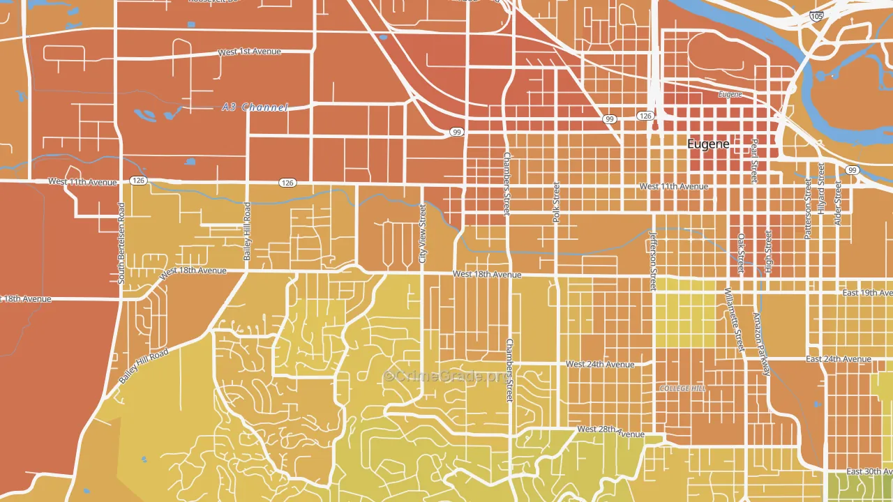 Far West Eugene, Eugene, OR Map of Vehicle Theft Rates
