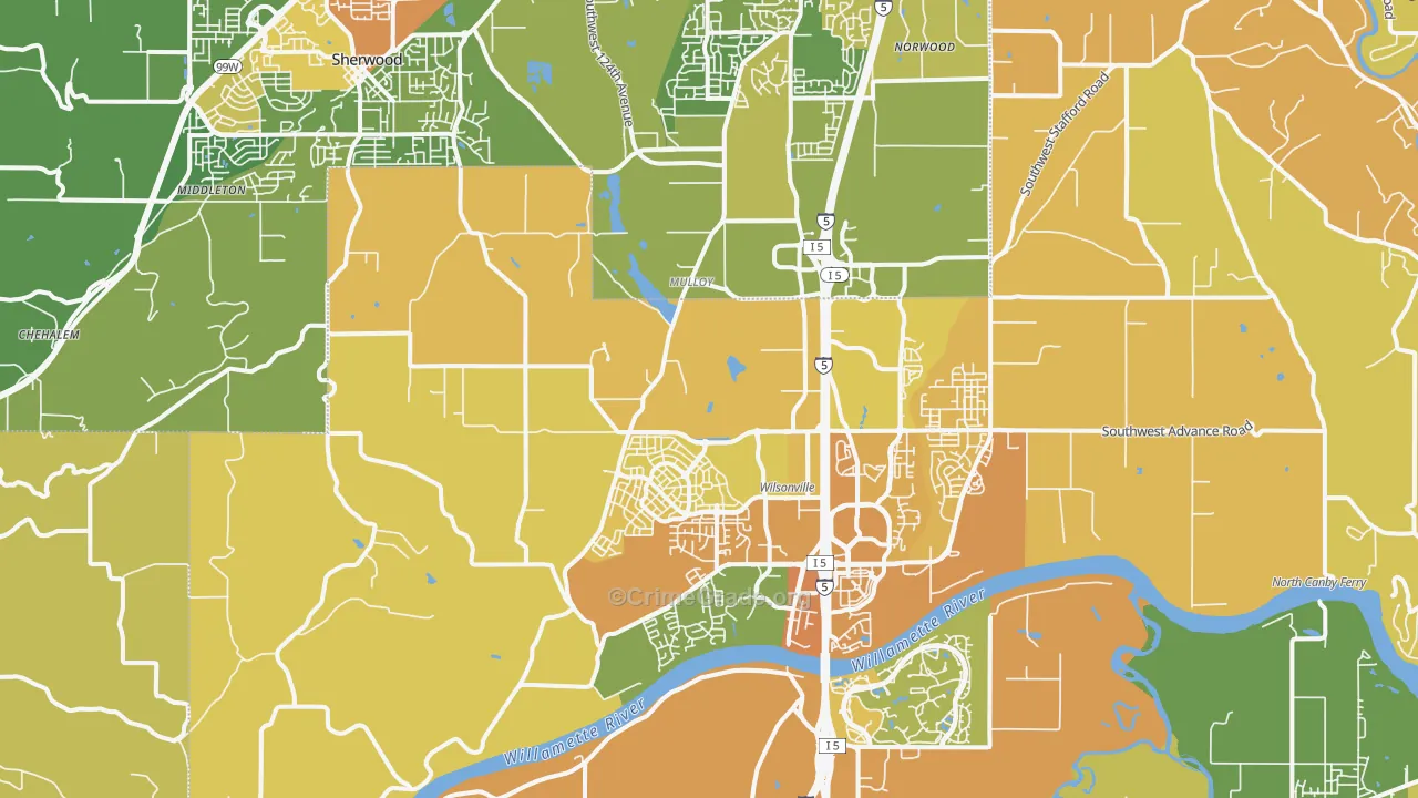 Far West, Wilsonville, OR Map of Vehicle Theft Rates