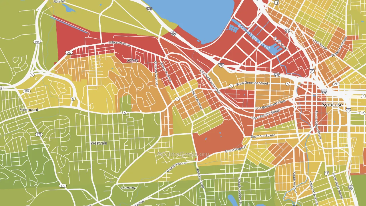 Far Westside, Syracuse, NY Map of Vehicle Theft Rates