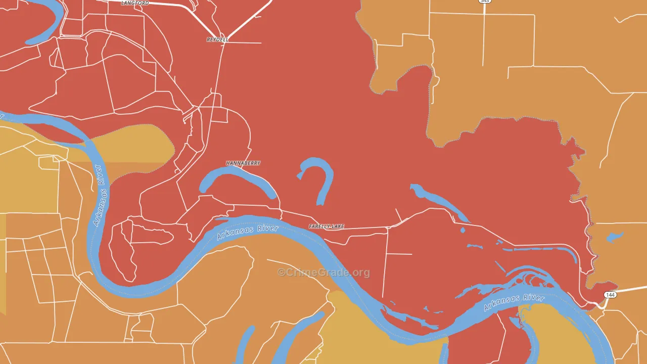 Farelly Lake, AR Map of Vehicle Theft Rates