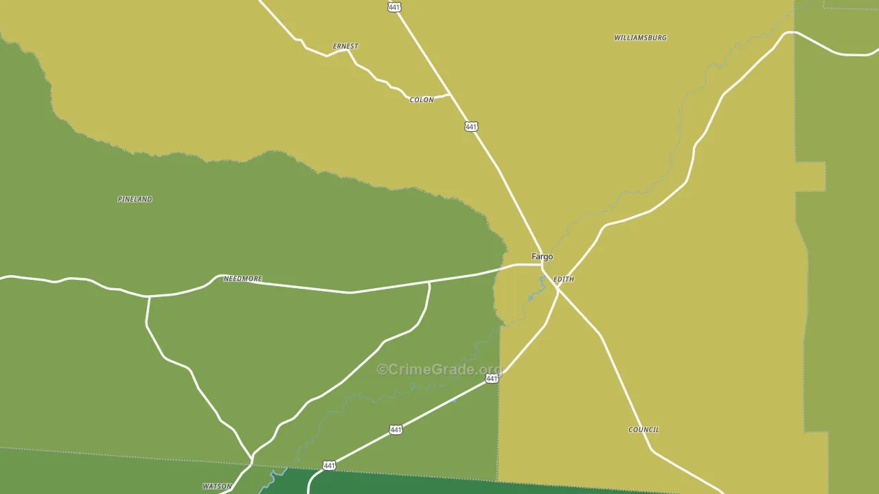 Fargo, GA Map of Vehicle Theft Rates