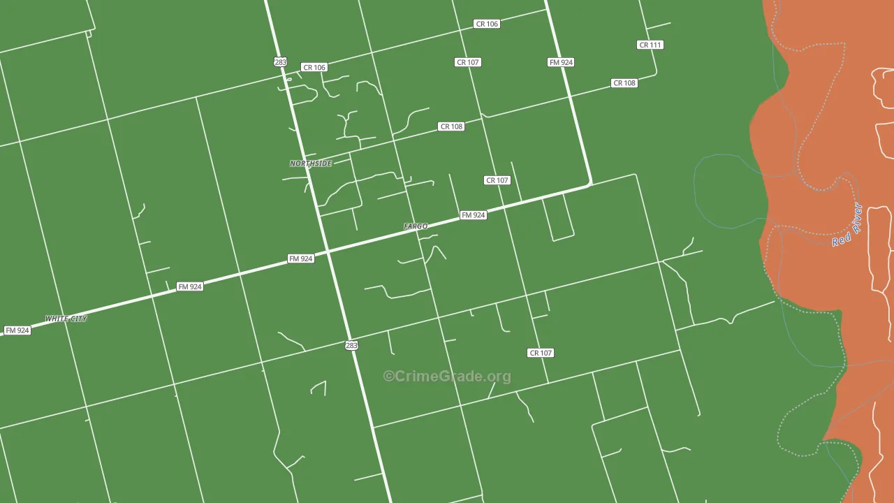 Fargo, TX Map of Vehicle Theft Rates