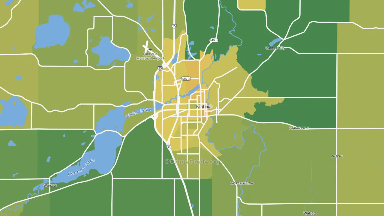 Faribault, MN Map of Vehicle Theft Rates