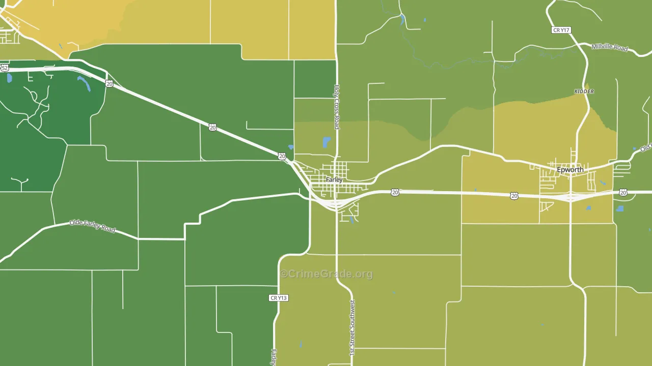 Farley, IA Map of Vehicle Theft Rates