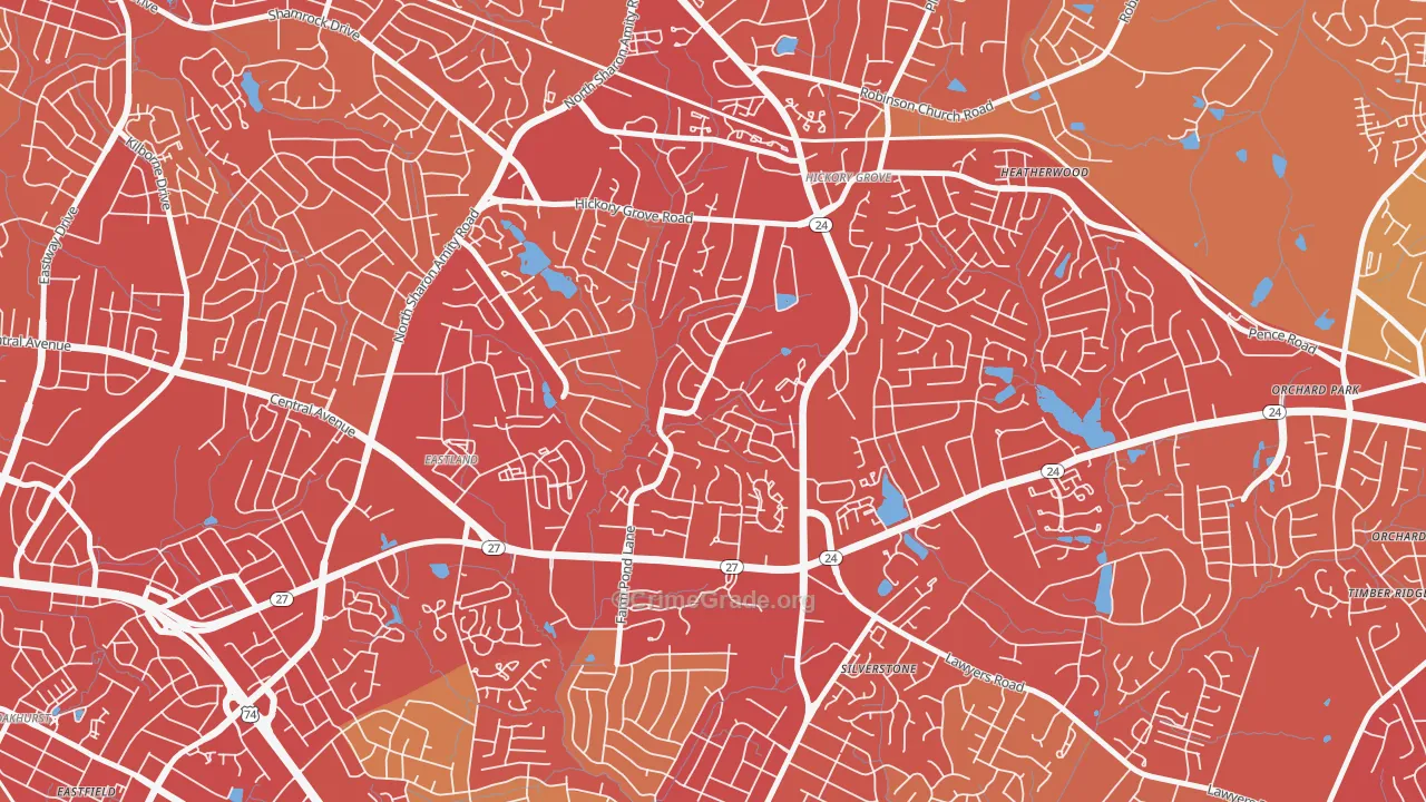 Farm Pond, Charlotte, NC Map of Vehicle Theft Rates