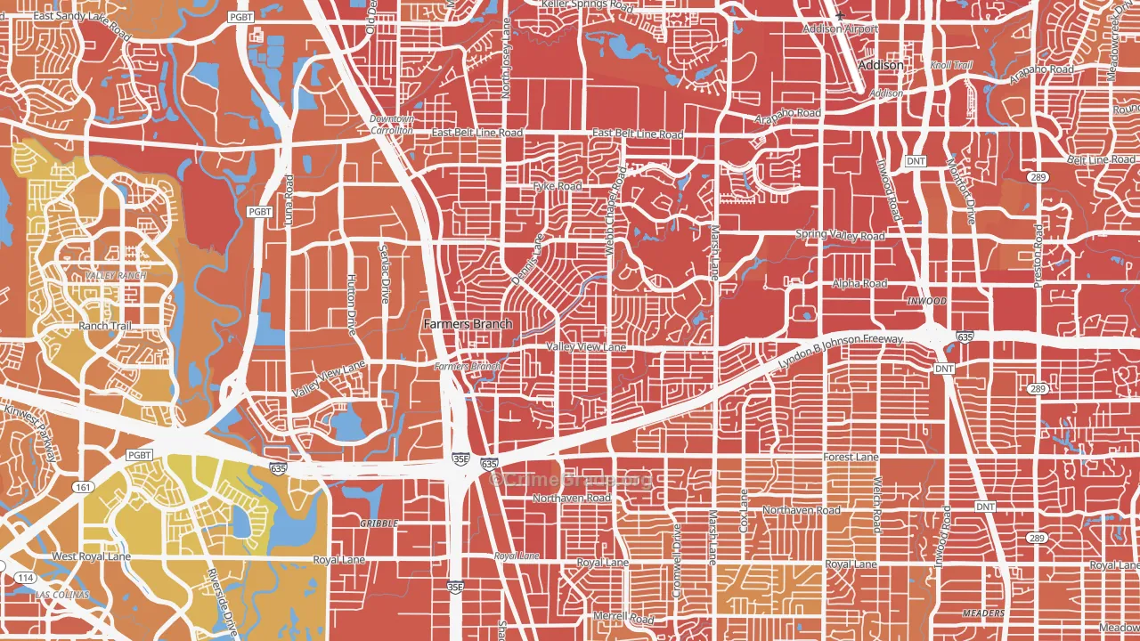 Farmers Branch, TX Map of Vehicle Theft Rates