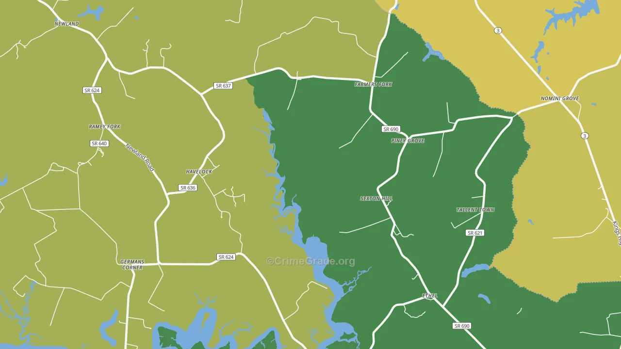 Farmers Fork, VA Map of Vehicle Theft Rates