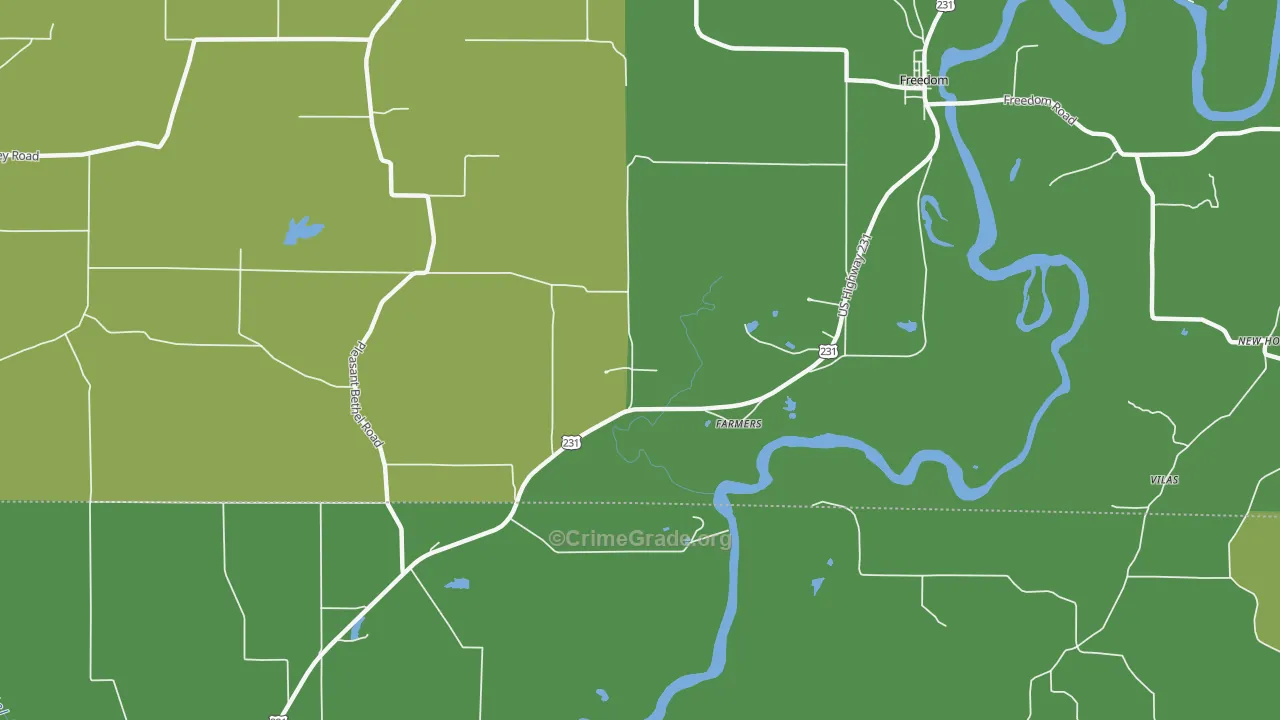 Farmers, IN Map of Vehicle Theft Rates
