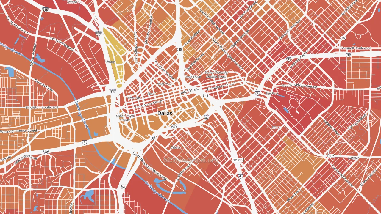 Farmers Market District, Dallas, TX Map of Vehicle Theft Rates