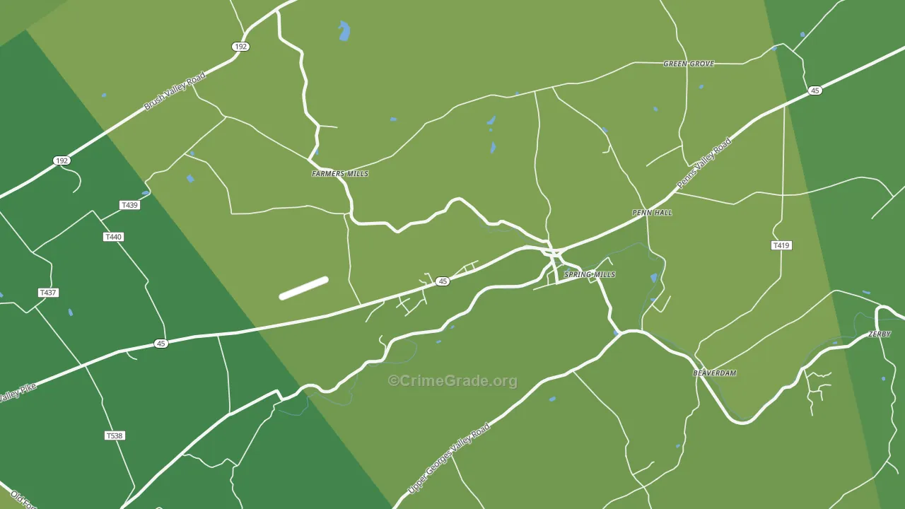 Farmers Mills, PA Map of Vehicle Theft Rates