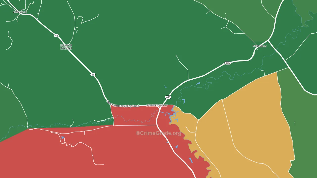 Farmers Valley, PA Map of Vehicle Theft Rates