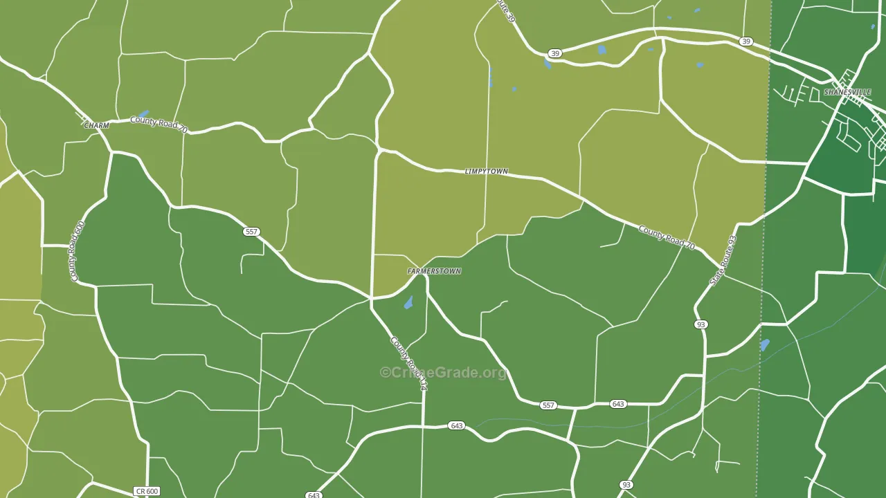 Farmerstown, OH Map of Vehicle Theft Rates