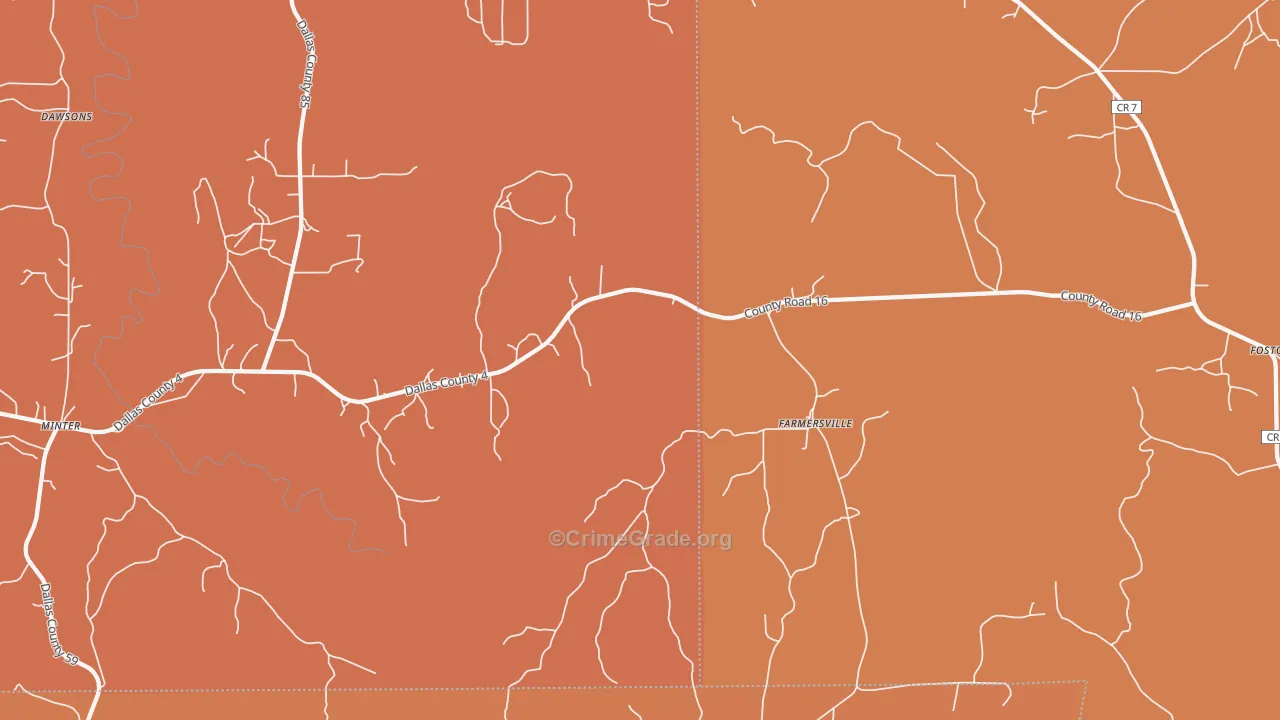 Farmersville, AL Map of Vehicle Theft Rates