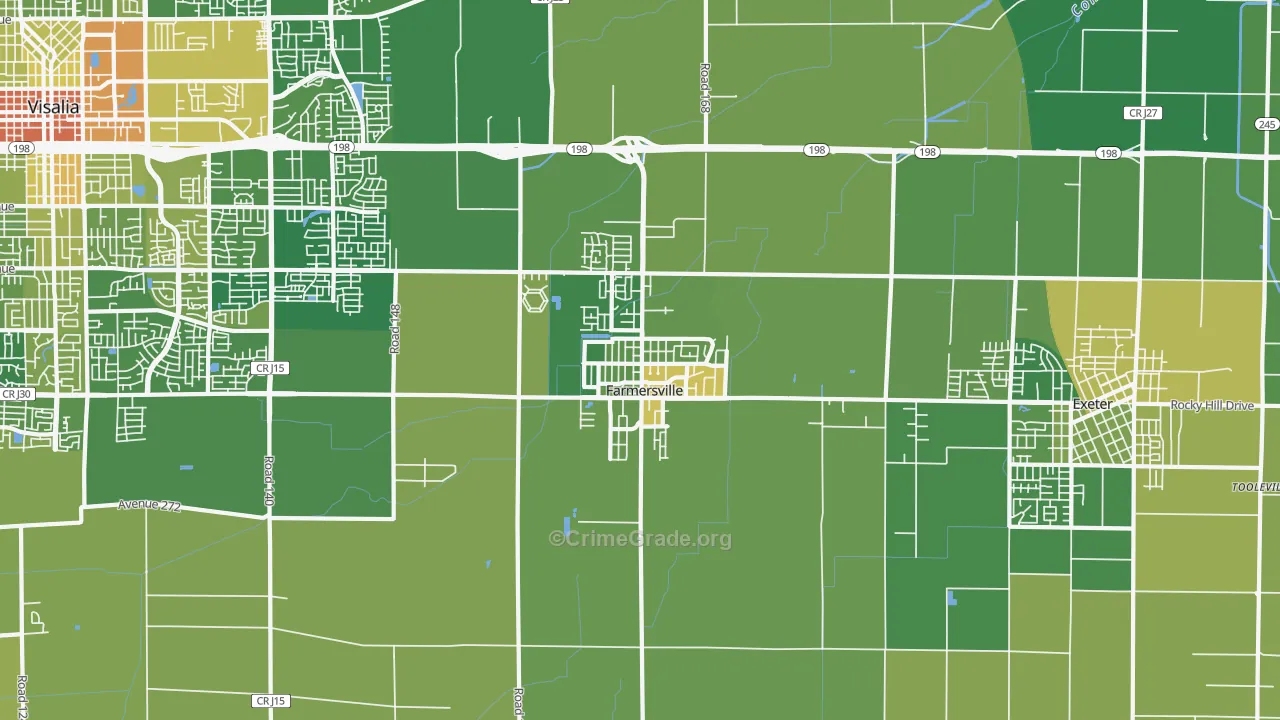 Farmersville, CA Map of Vehicle Theft Rates