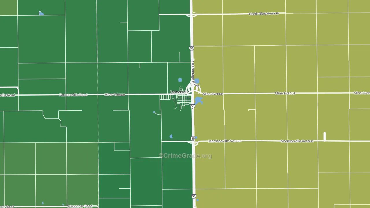 Farmersville, IL Map of Vehicle Theft Rates