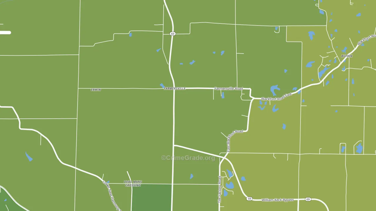Farmersville, IN Map of Vehicle Theft Rates