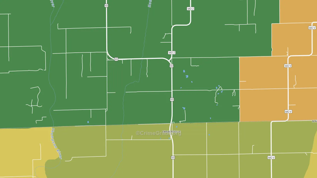 Farmersville, MO Map of Vehicle Theft Rates