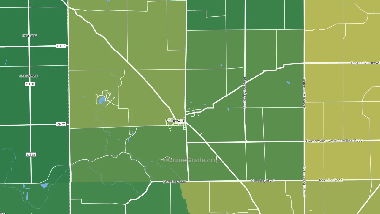 Farmersville, OH Map of Vehicle Theft Rates