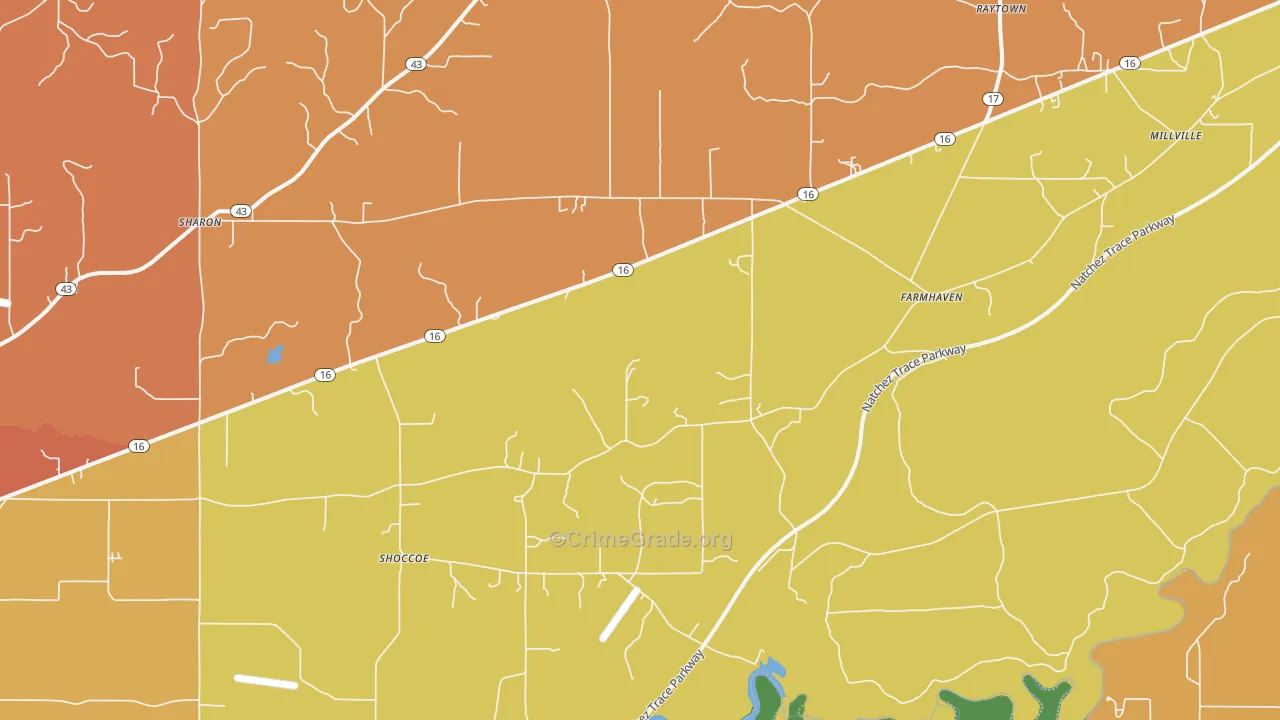Farmhaven, MS Map of Vehicle Theft Rates