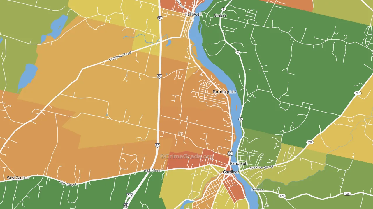 Farmingdale, ME Map of Vehicle Theft Rates