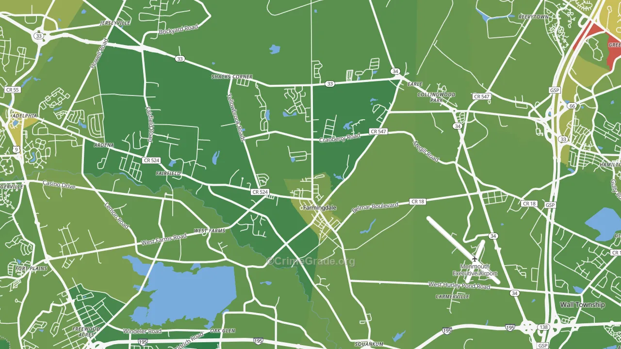 Farmingdale, NJ Map of Vehicle Theft Rates