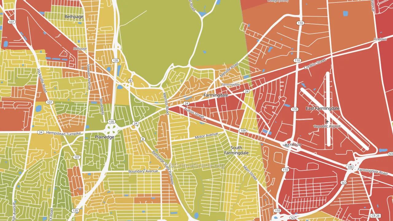 Farmingdale, NY Map of Vehicle Theft Rates